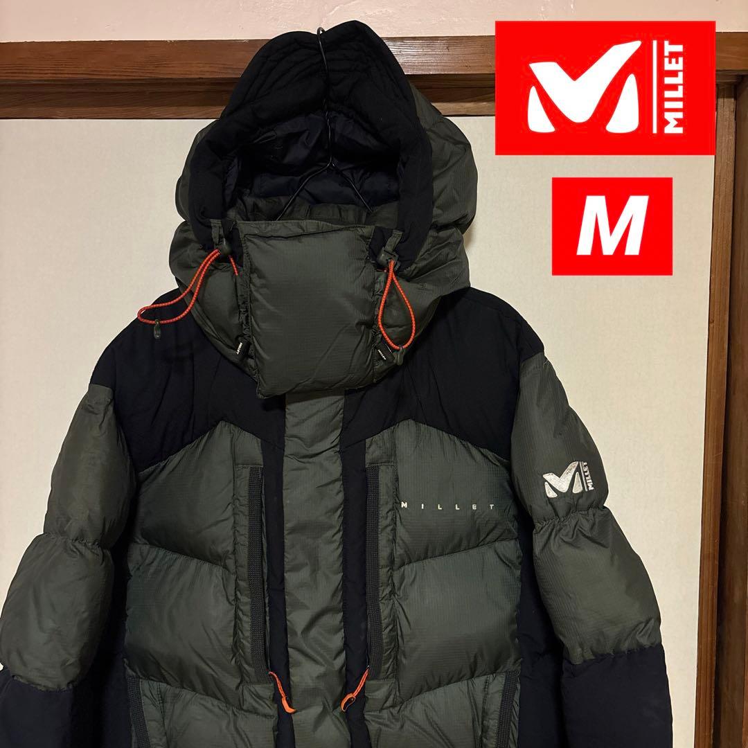 【美品】MILLET ミレー フードダウン メンズM ダークグリーン