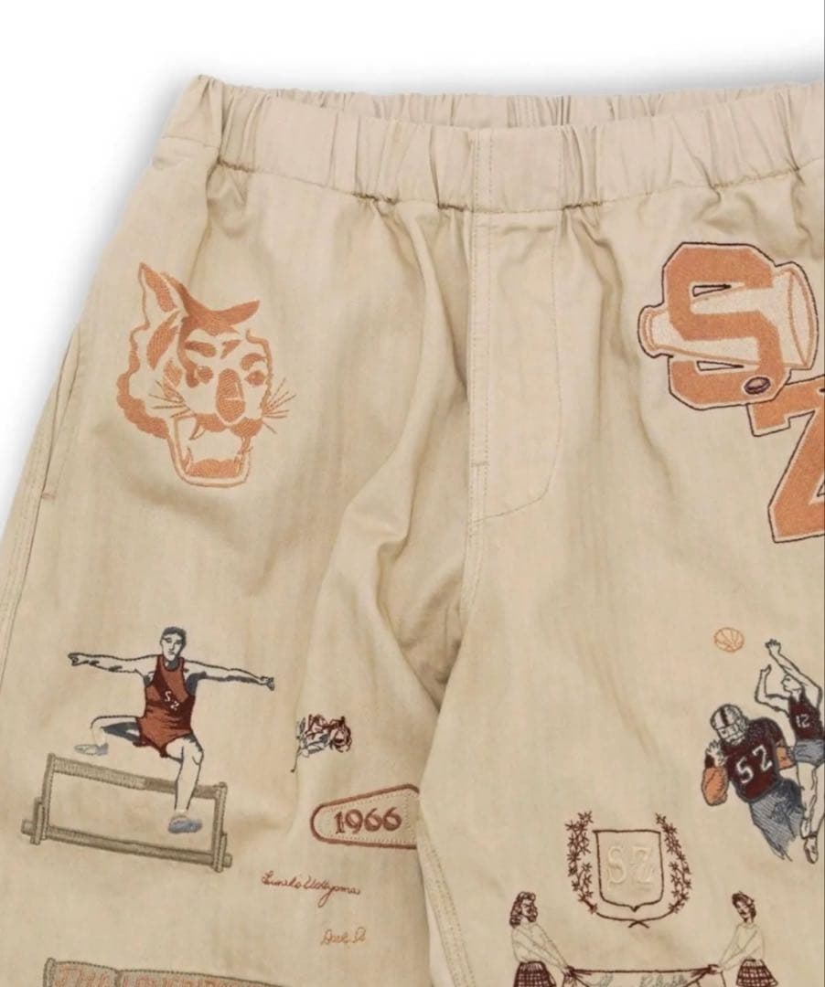 【samuel zelig】 スポーツモチーフ ベージュワイドパンツ
