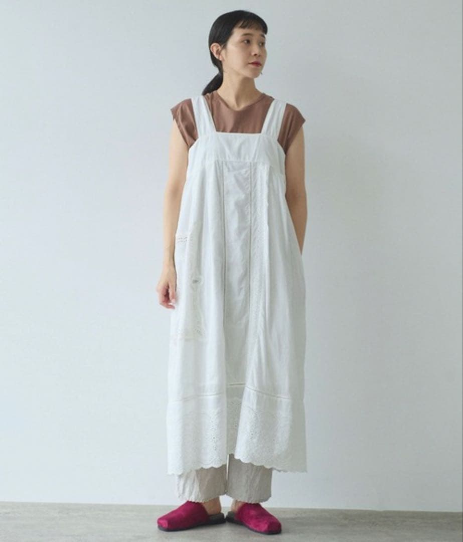 yuni ユニ カットワーク刺繍 ジャンパースカート ホワイト