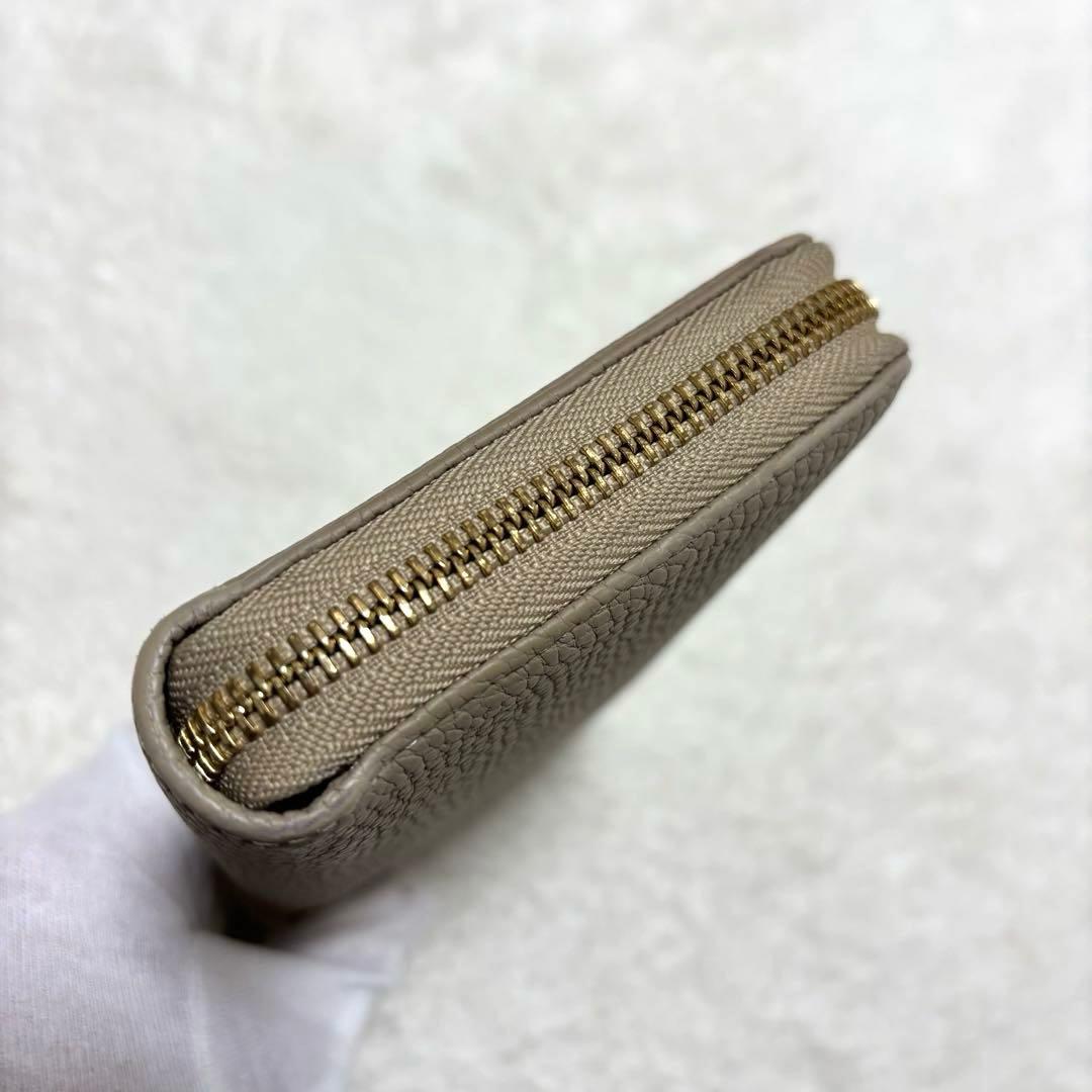 ボナベンチュラ 長財布 レザー シボ ラウンドジップ 箱付き ベージュ