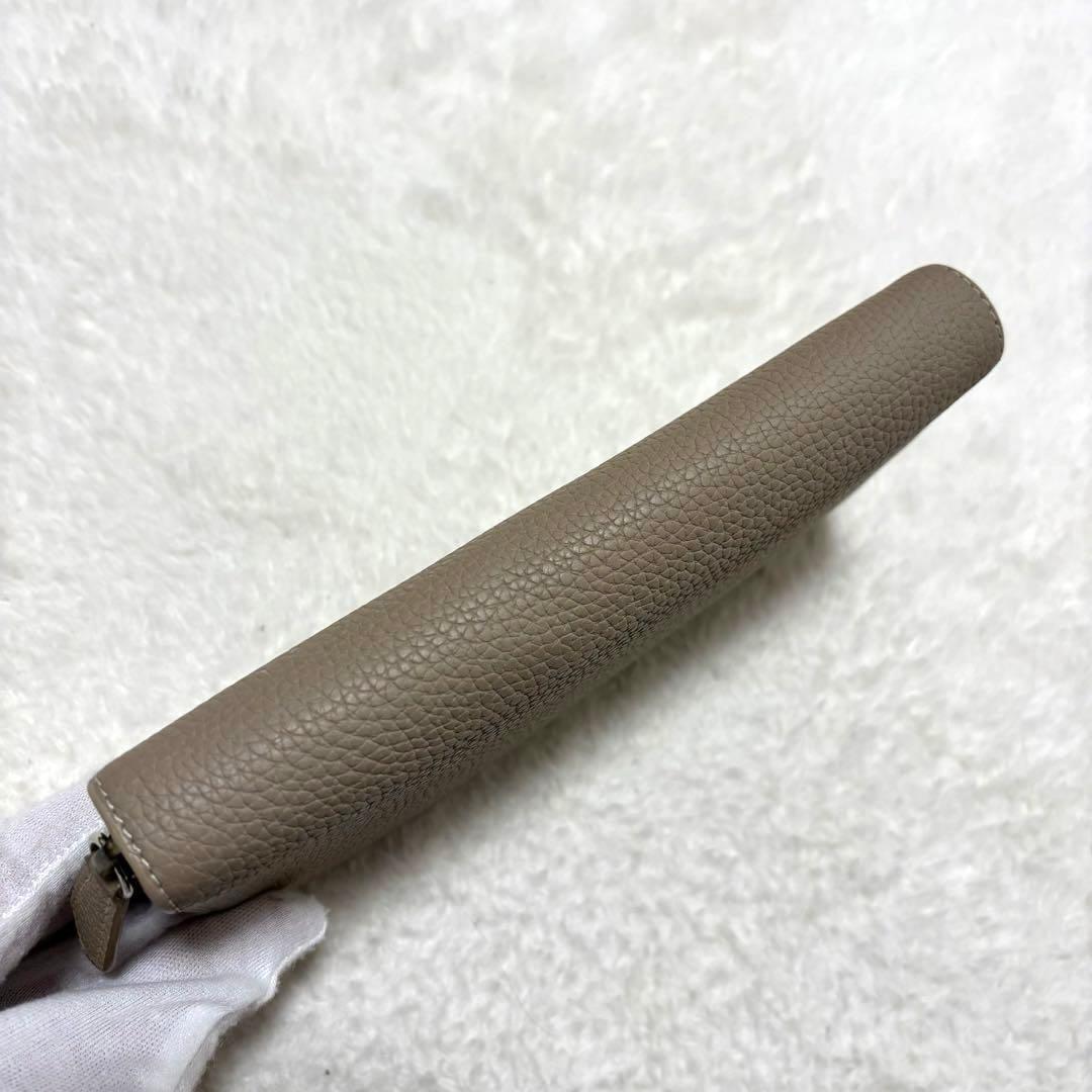 ボナベンチュラ 長財布 レザー シボ ラウンドジップ 箱付き ベージュ