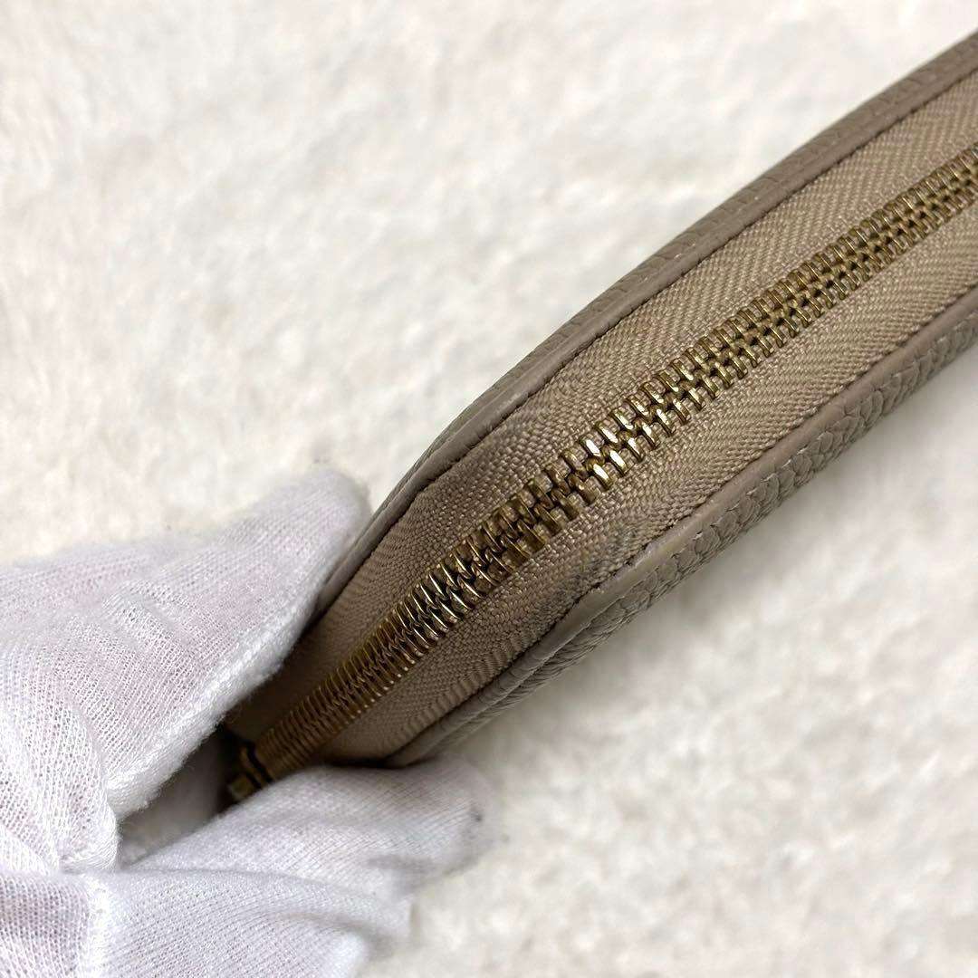 ボナベンチュラ 長財布 レザー シボ ラウンドジップ 箱付き ベージュ