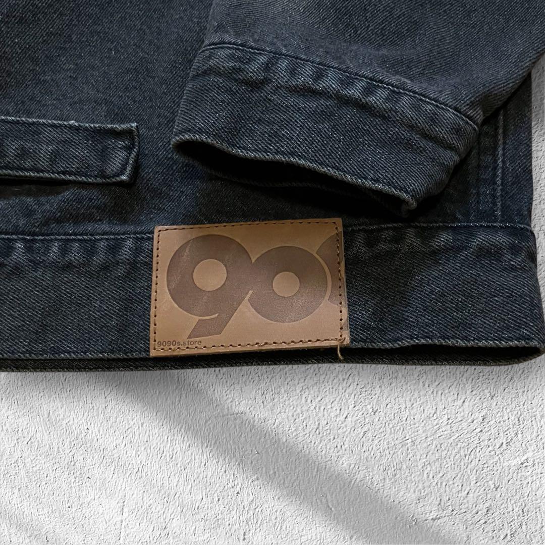 9090 ナインティナインティ キングロゴ刺繍 デニムジャケット グレーXL相当