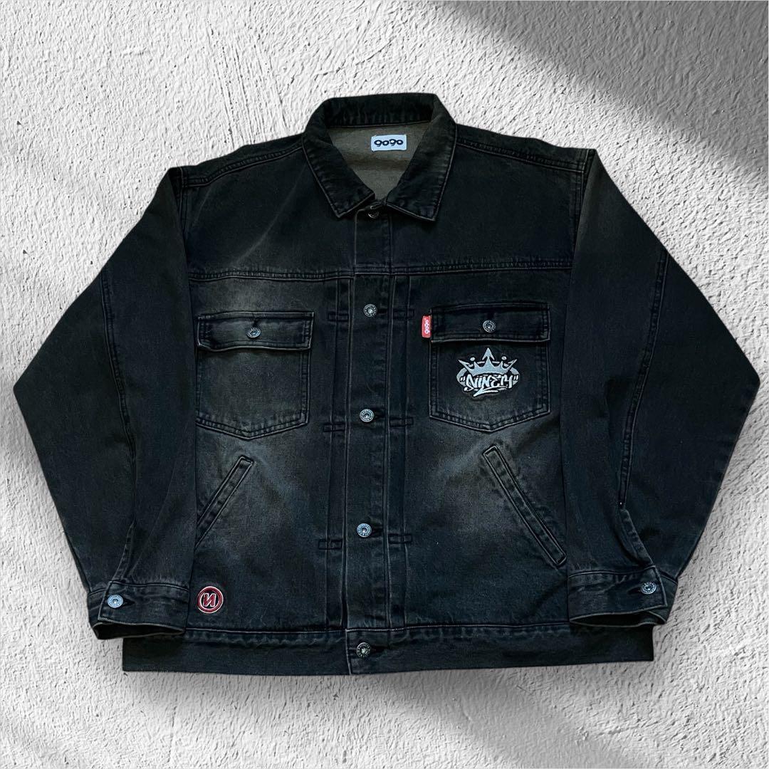 9090 ナインティナインティ キングロゴ刺繍 デニムジャケット グレーXL相当