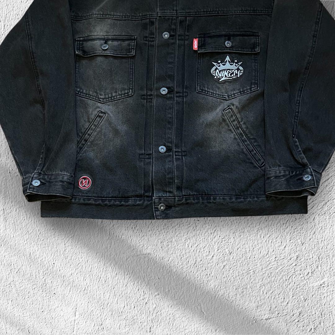 9090 ナインティナインティ キングロゴ刺繍 デニムジャケット グレーXL相当