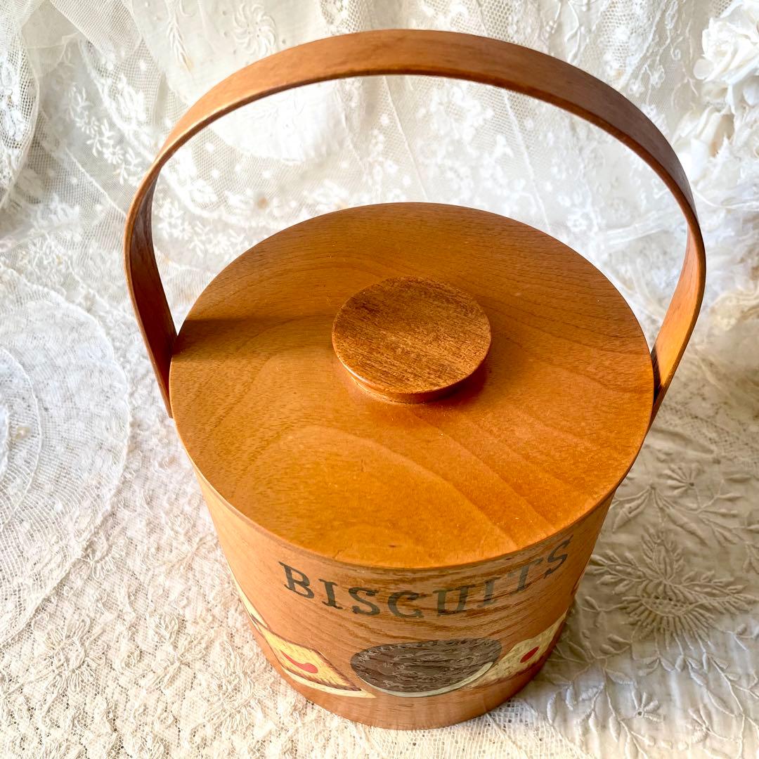 木製蓋付きビスケットジャー　キャニスター入れ持ち手ハンドルヨーロッパヴィンテージ