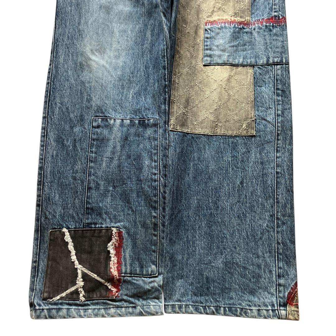 極太00s Mackdaddy ダメージリペア加工バギーデニム B系HIPHOP
