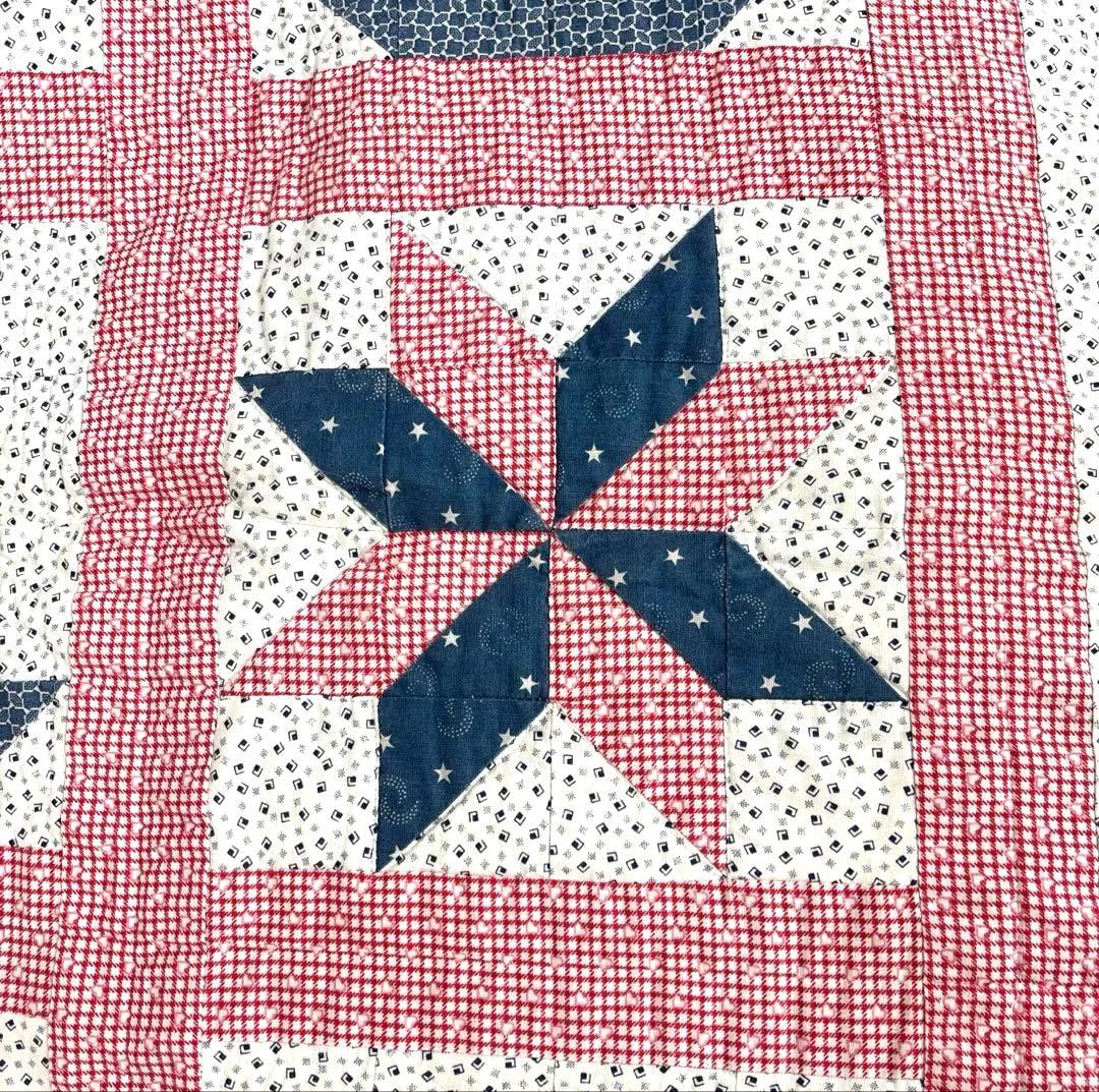 【vintage】 ♦︎アメリカンアンティークキルト♦︎船と星のパターンキルト