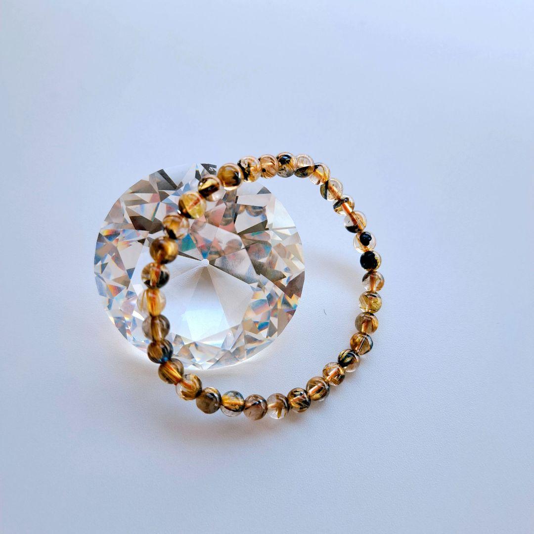 高品質 太陽放射タイチンルチルクォーツ ブレスレット 5.7㎜ 金運