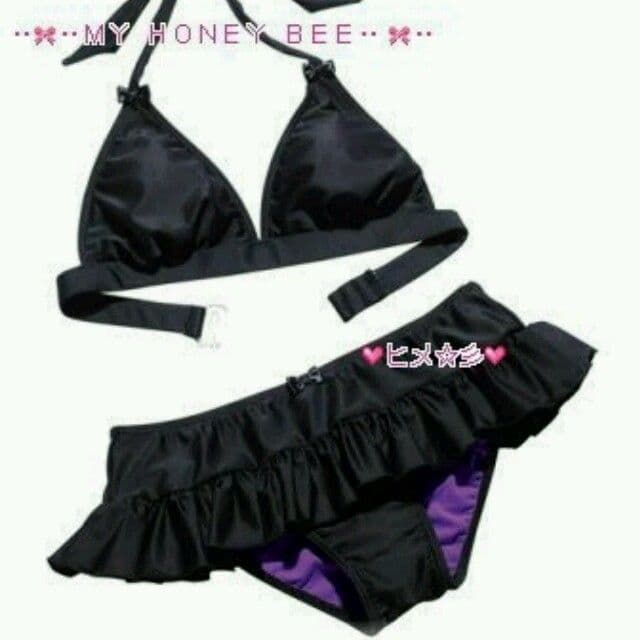 新品マイハニービーMHBプチリボンスカパン水着ビキニセット旅行プール海 ブラック