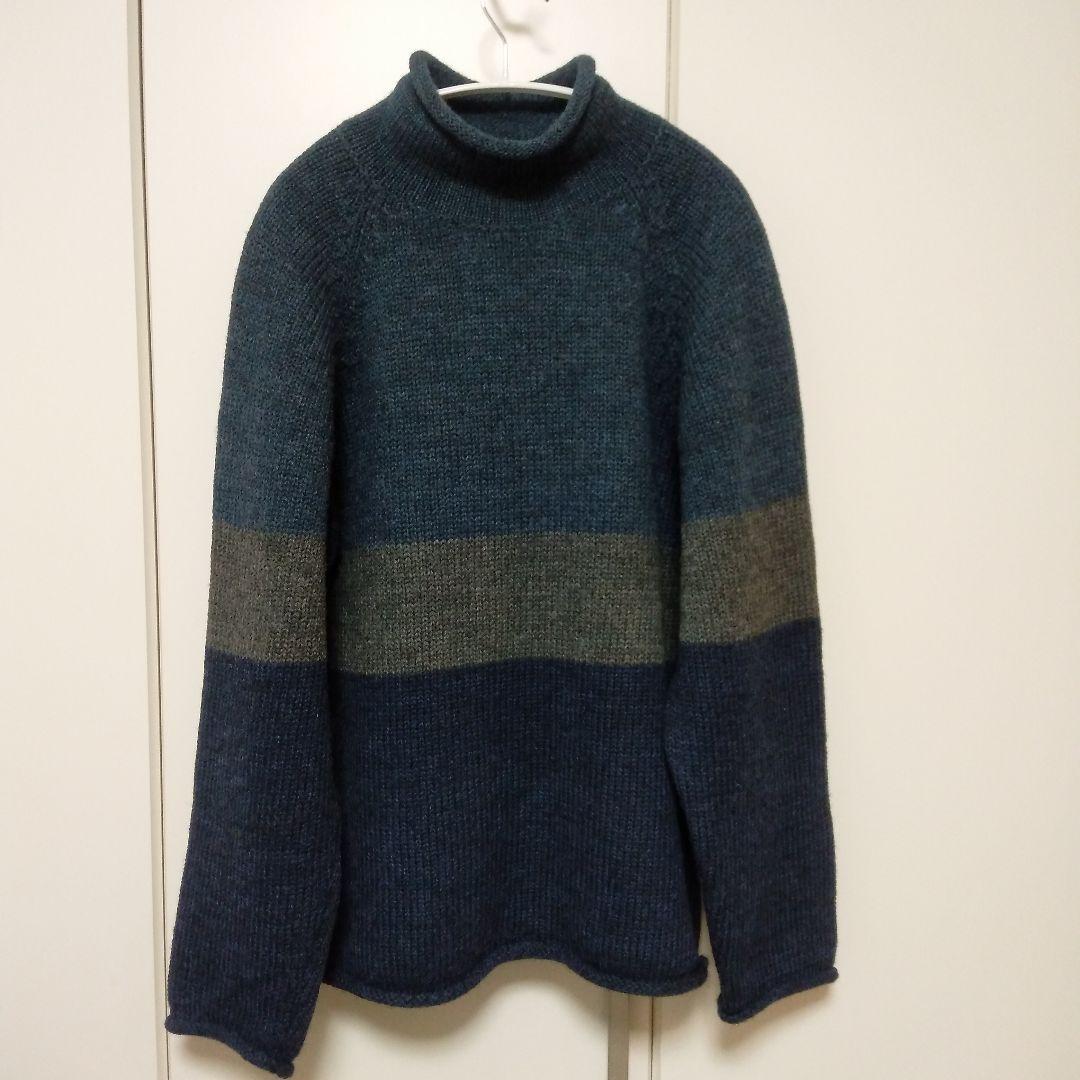 名作 90s J.CREWウール ロールネック セーター 　ボーダーＭ