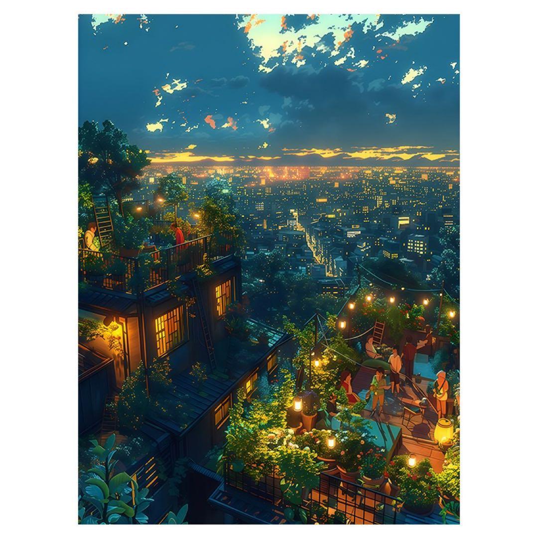 アニメ風景 夜の都市 A4サイズ