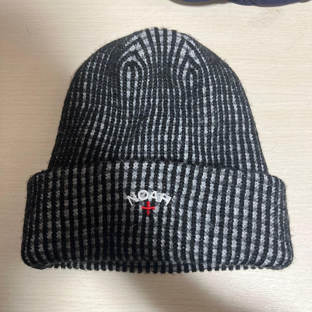 NOAH ニット帽 黒とグレーのストライプ