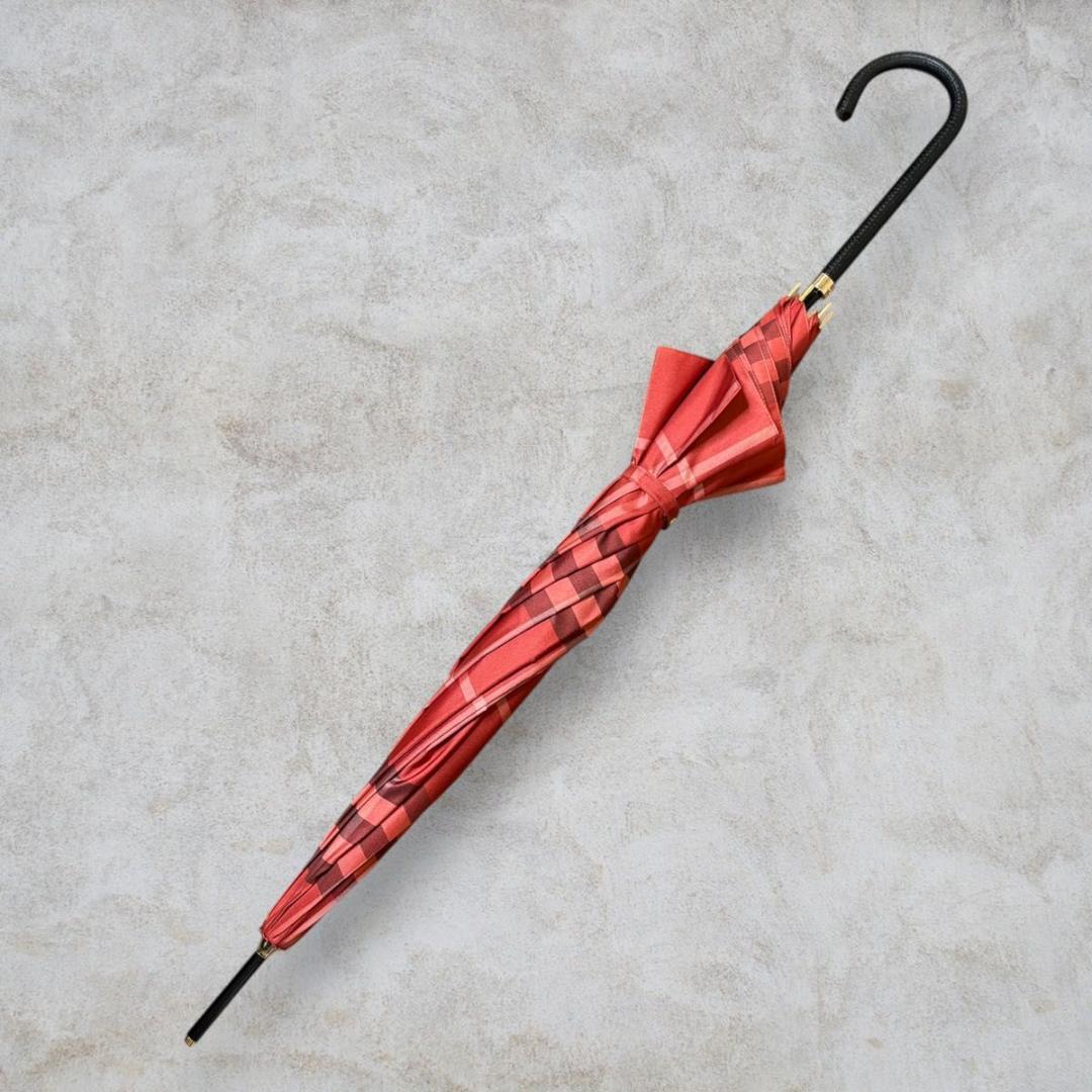 美品 BURBERRY メガチェック 晴雨兼用長傘 一本傘 ノバチェック RED