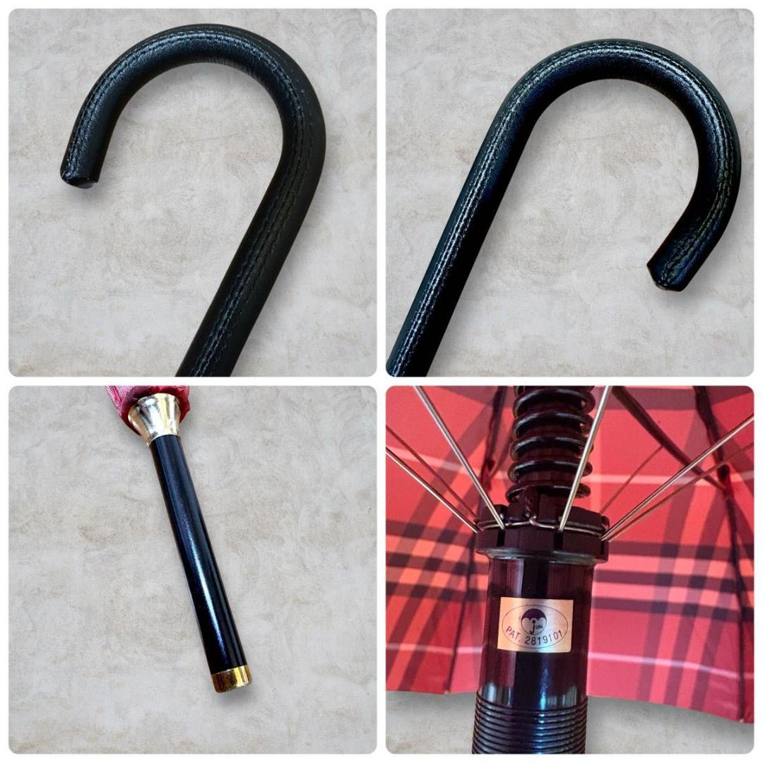 美品 BURBERRY メガチェック 晴雨兼用長傘 一本傘 ノバチェック RED