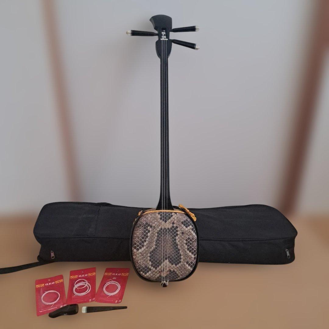 三線本体 ヘビ皮模様 黒　人工