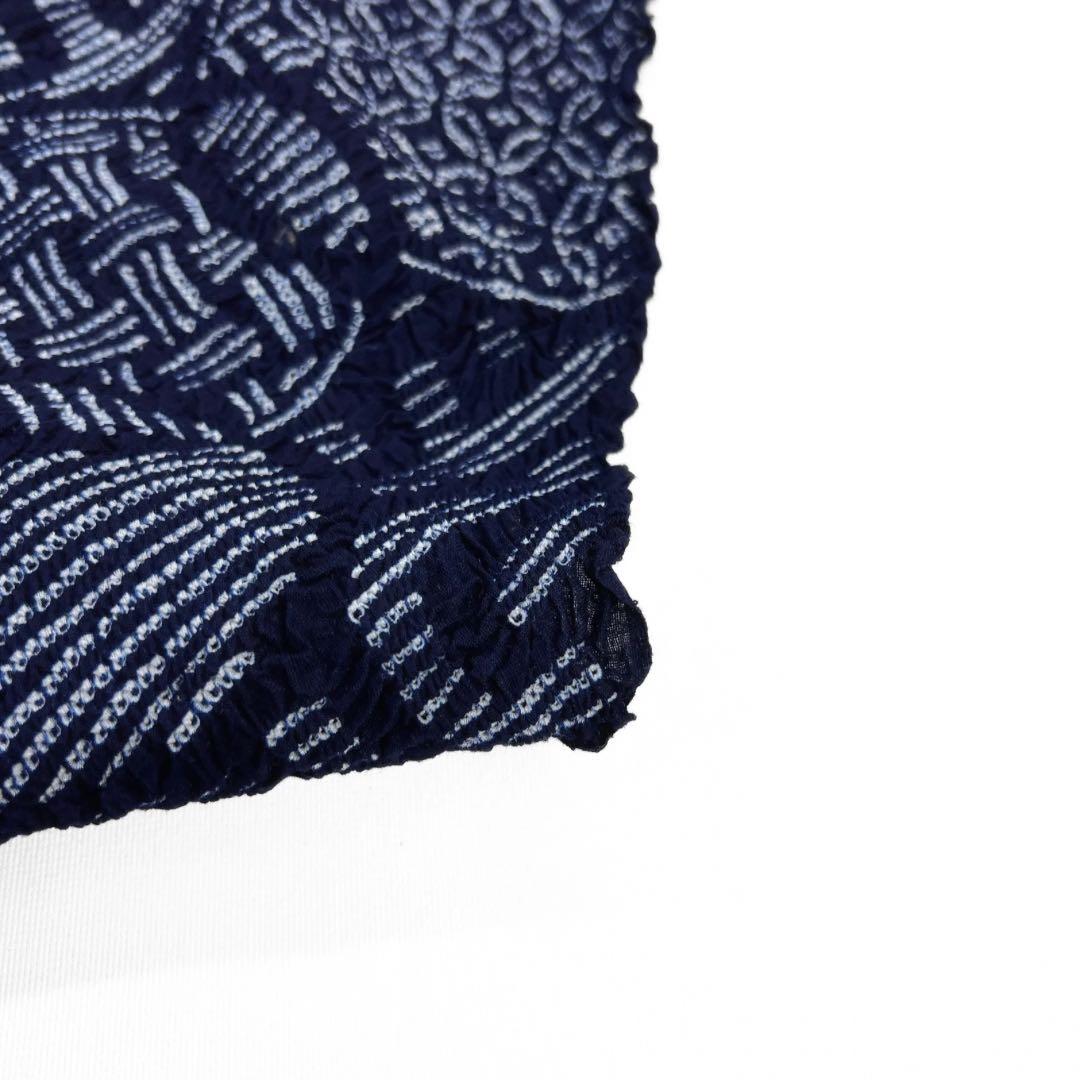 未使用　有松鳴海絞り　浴衣反物　紗綾形　伝統和模様　藍染　着物　043a d