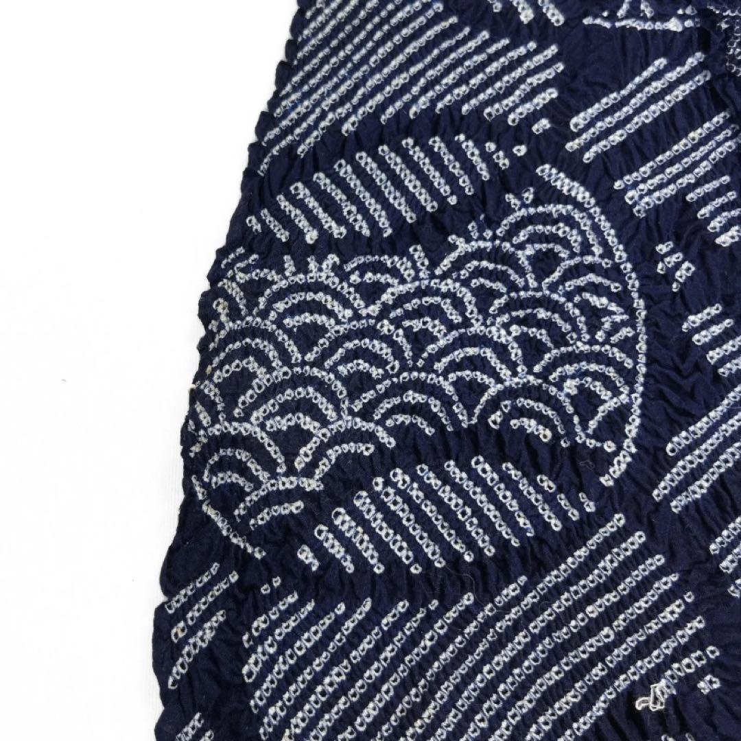 未使用　有松鳴海絞り　浴衣反物　紗綾形　伝統和模様　藍染　着物　043a d