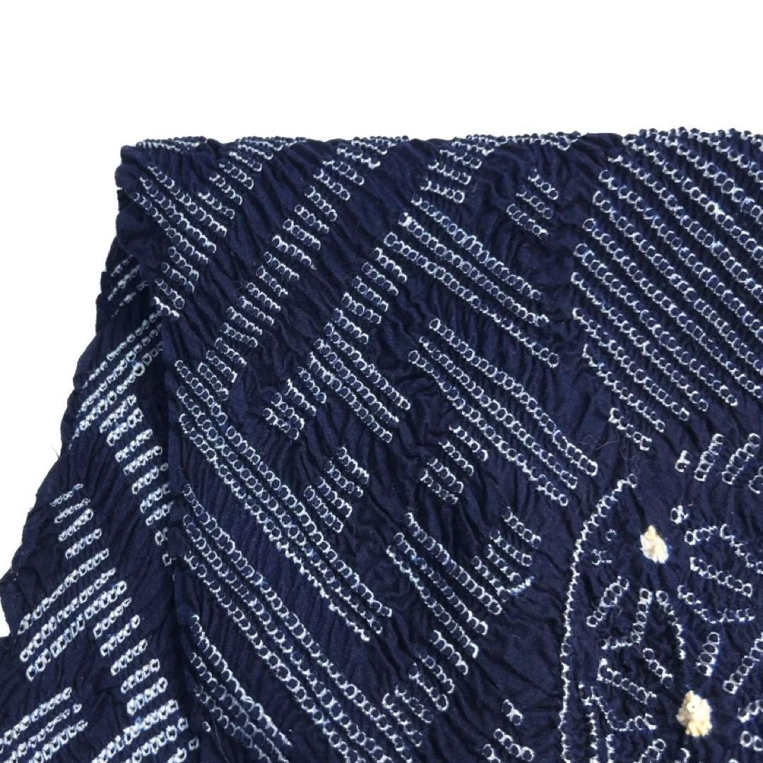 未使用　有松鳴海絞り　浴衣反物　紗綾形　伝統和模様　藍染　着物　043a d