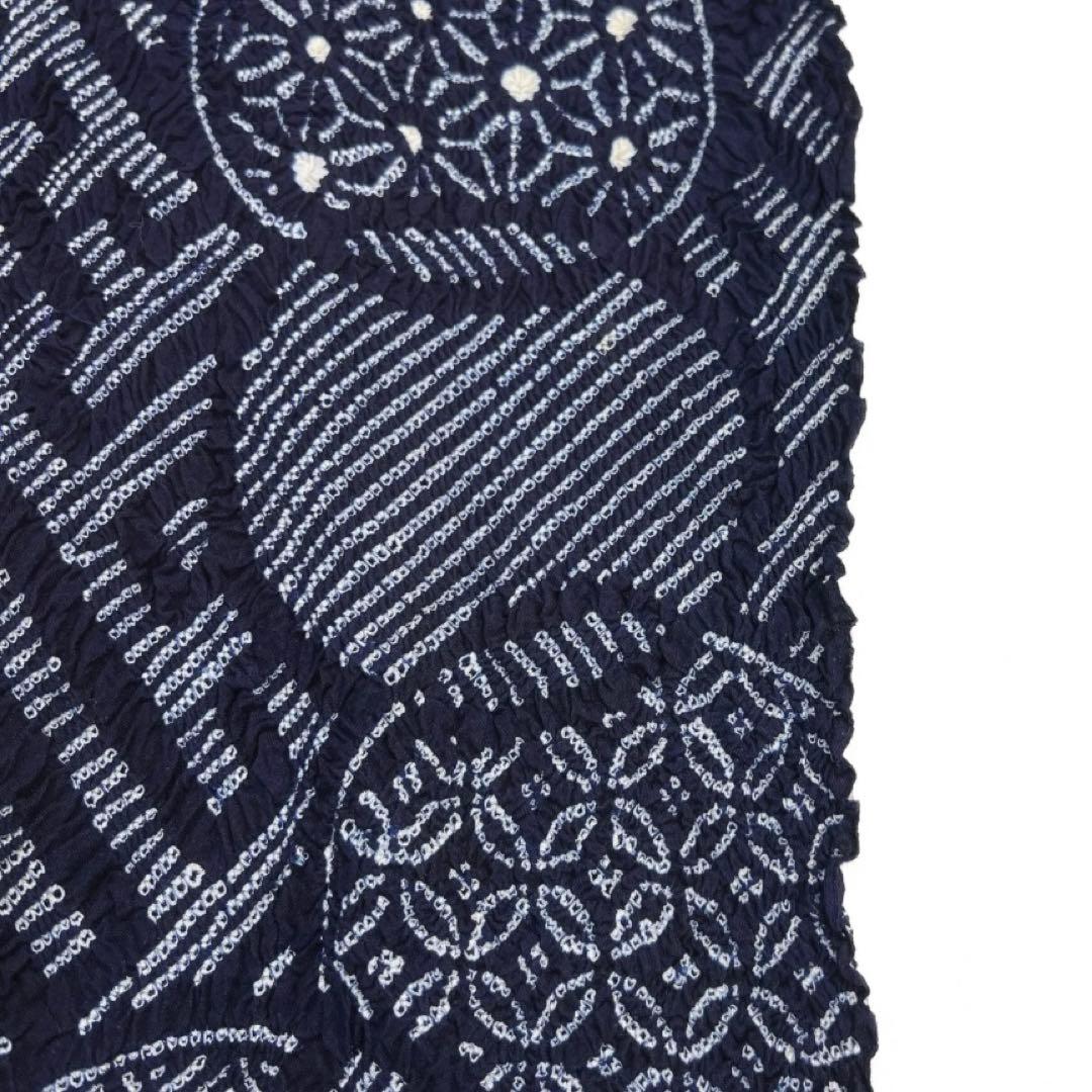 未使用　有松鳴海絞り　浴衣反物　紗綾形　伝統和模様　藍染　着物　043a d