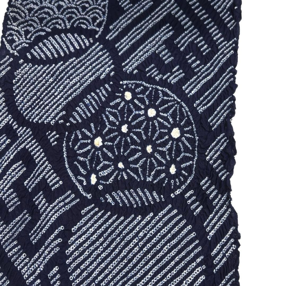 未使用　有松鳴海絞り　浴衣反物　紗綾形　伝統和模様　藍染　着物　043a d