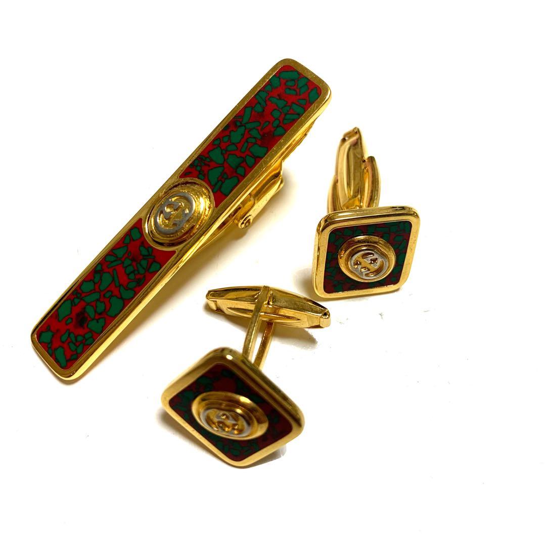 山*貴様 希少　GUCCI 七宝焼　ダブルG 　カフスボタン　ネクタイピン