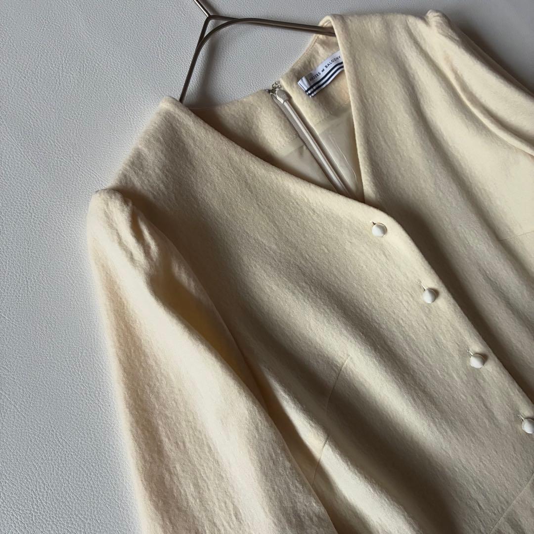 ボーダーズアットバルコニー　ティアードドレス　ワンピース　ウール　フリル袖　36