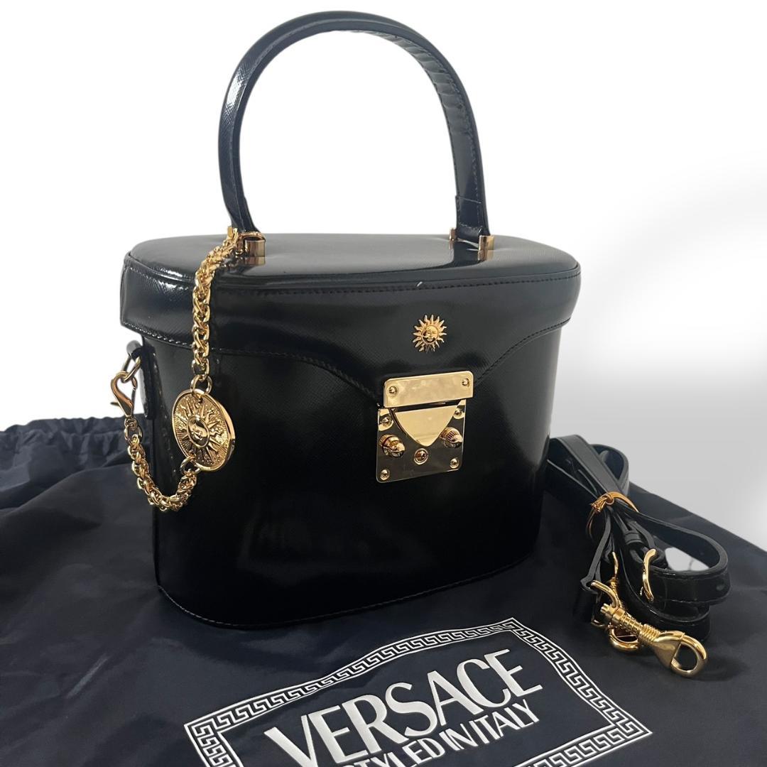 極美品 ヴェルサーチ サンバースト バニティバッグ ブラック ゴールド