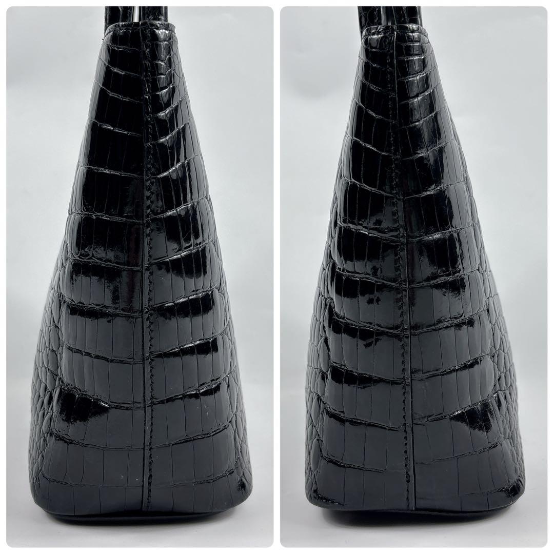 美品 シャイニング クロコダイル レザー ハンドバッグ　センター取り　ミニトート