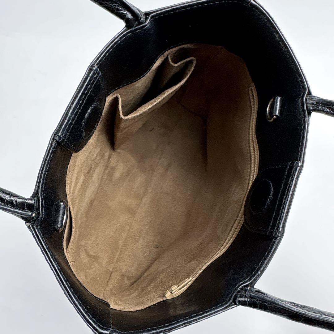 美品 シャイニング クロコダイル レザー ハンドバッグ　センター取り　ミニトート