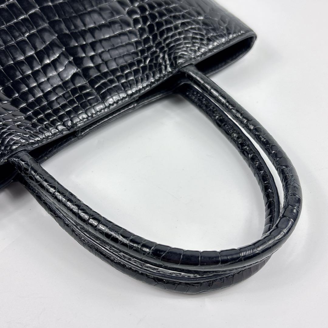 美品 シャイニング クロコダイル レザー ハンドバッグ　センター取り　ミニトート