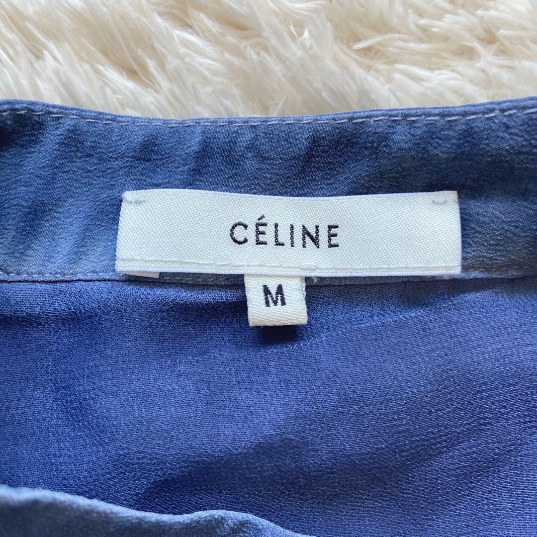 セリーヌ　フィービー期　シルクチュニック　むら染めインディゴ　バルーン　M 半袖