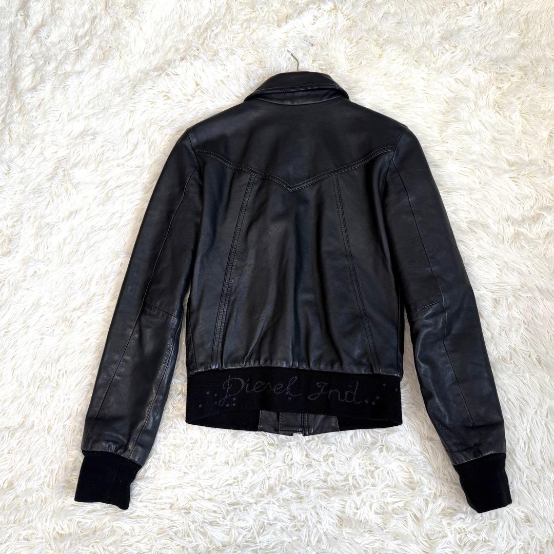 ディーゼル DIESEL 本革 レザージャケット ブルゾン ロゴ刺繍 M