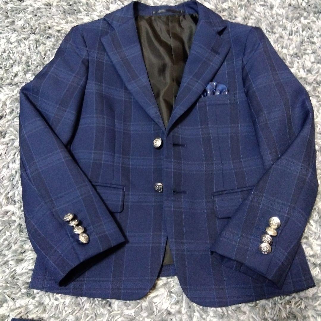 ネイビー チェック柄 スーツ ベスト付き 120