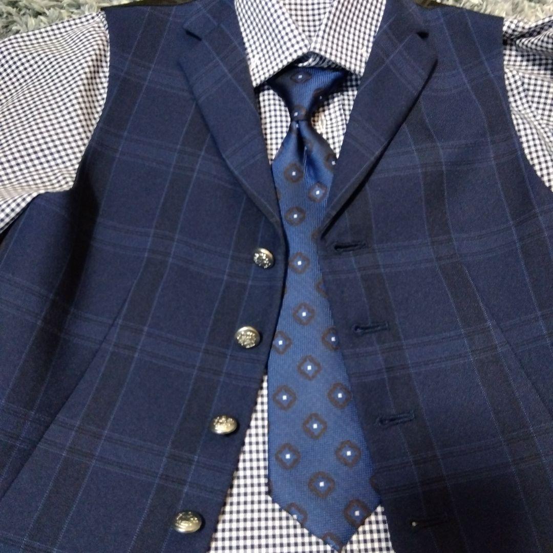 ネイビー チェック柄 スーツ ベスト付き 120