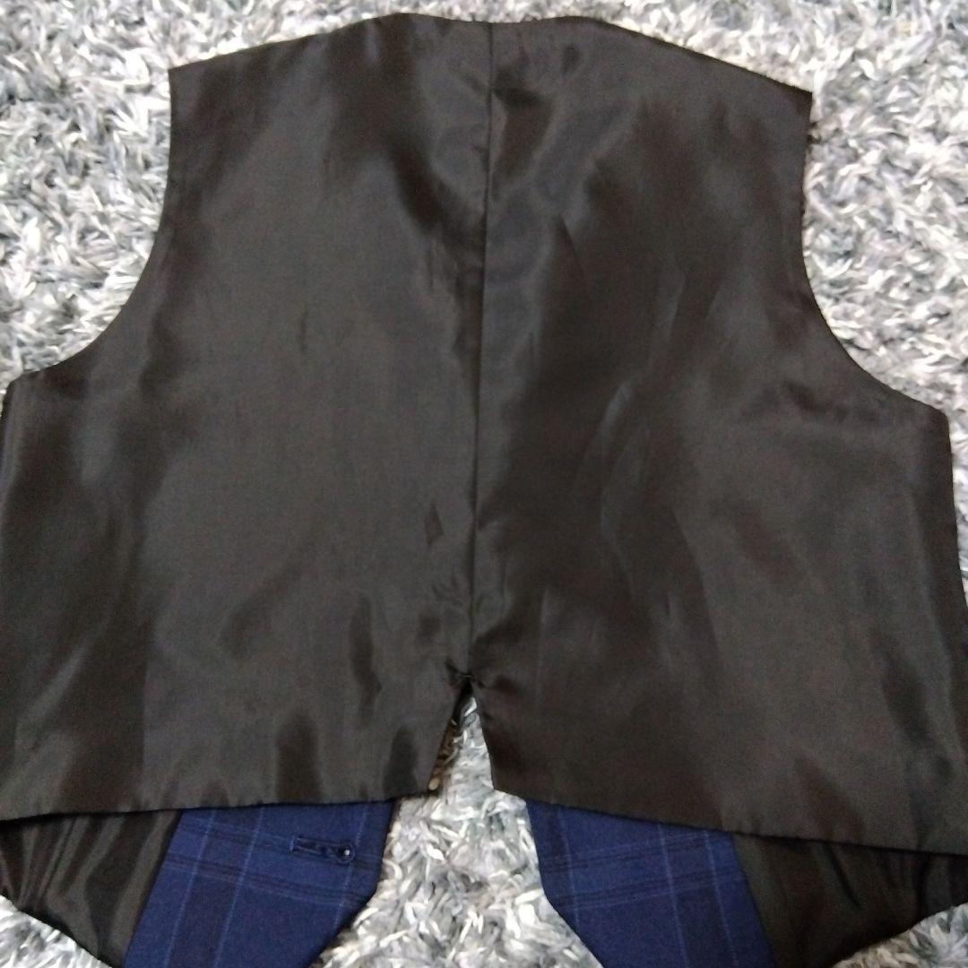 ネイビー チェック柄 スーツ ベスト付き 120