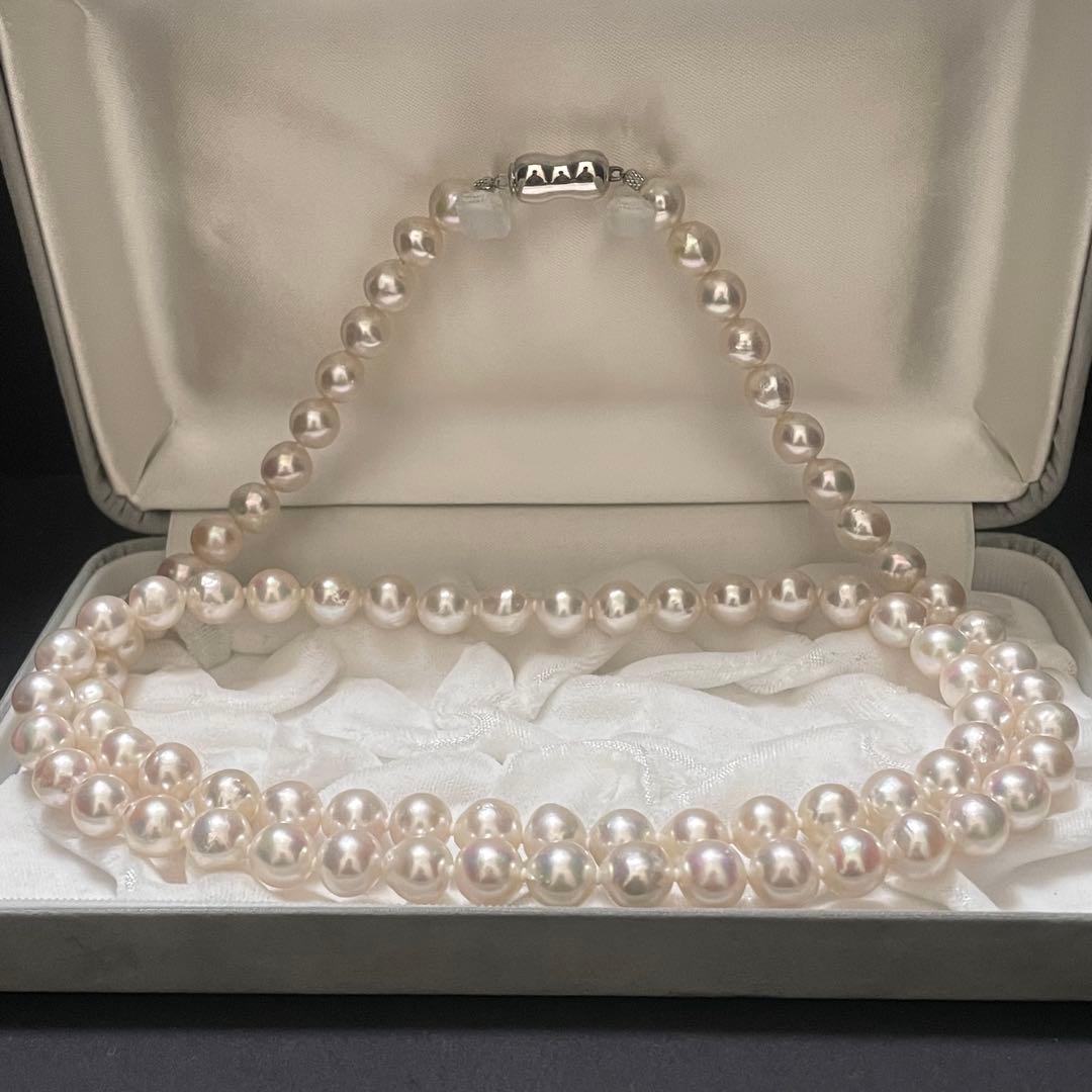 【超大珠✨テリ強】 あこや本真珠 ロングネックレス 9.0-9.5 2連 パール