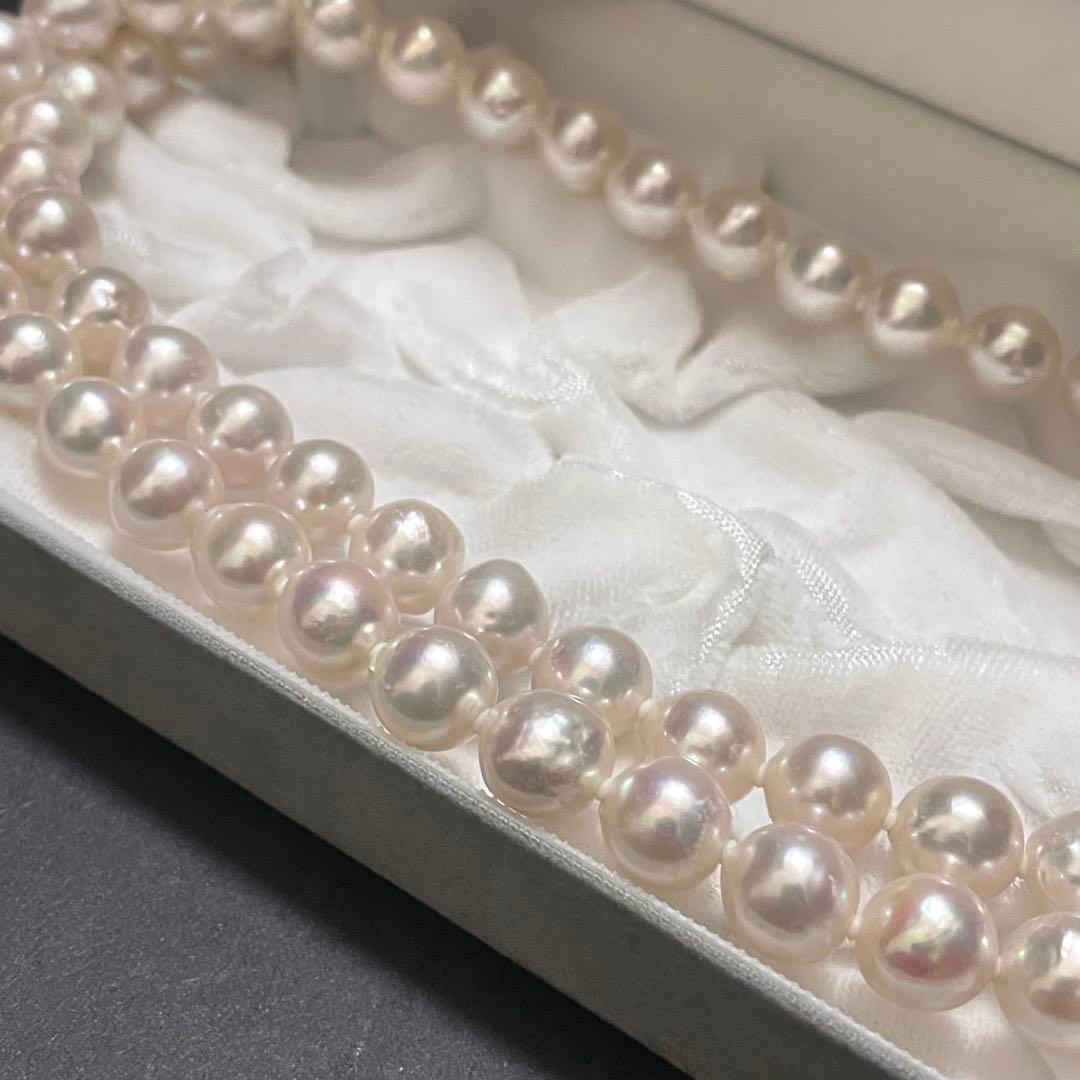 【超大珠✨テリ強】 あこや本真珠 ロングネックレス 9.0-9.5 2連 パール