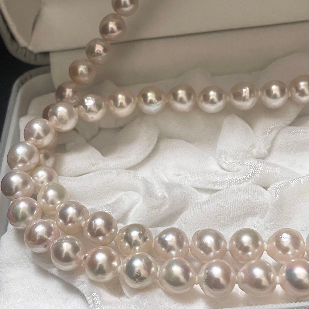 【超大珠✨テリ強】 あこや本真珠 ロングネックレス 9.0-9.5 2連 パール