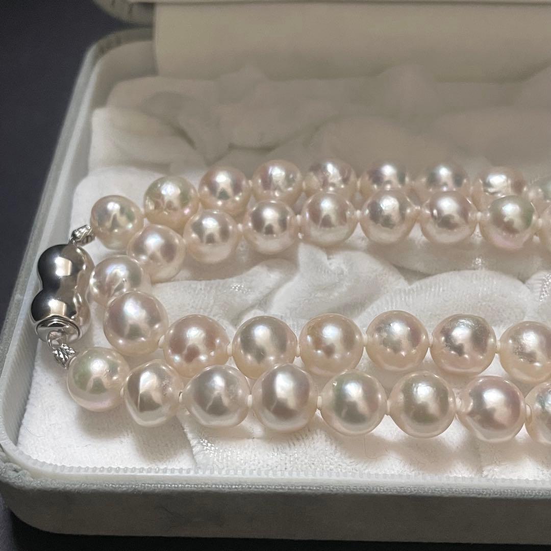 【超大珠✨テリ強】 あこや本真珠 ロングネックレス 9.0-9.5 2連 パール
