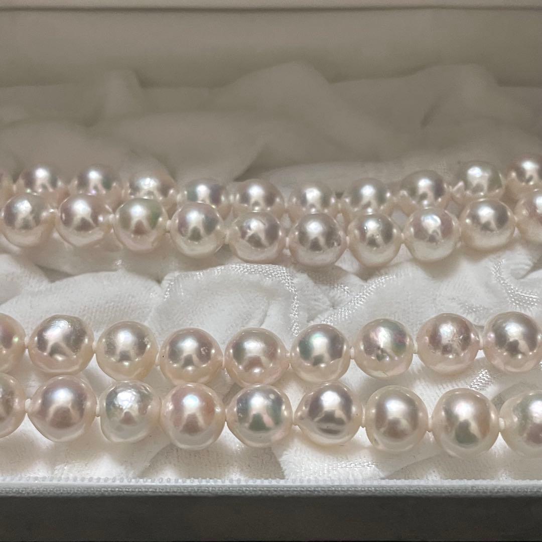 【超大珠✨テリ強】 あこや本真珠 ロングネックレス 9.0-9.5 2連 パール