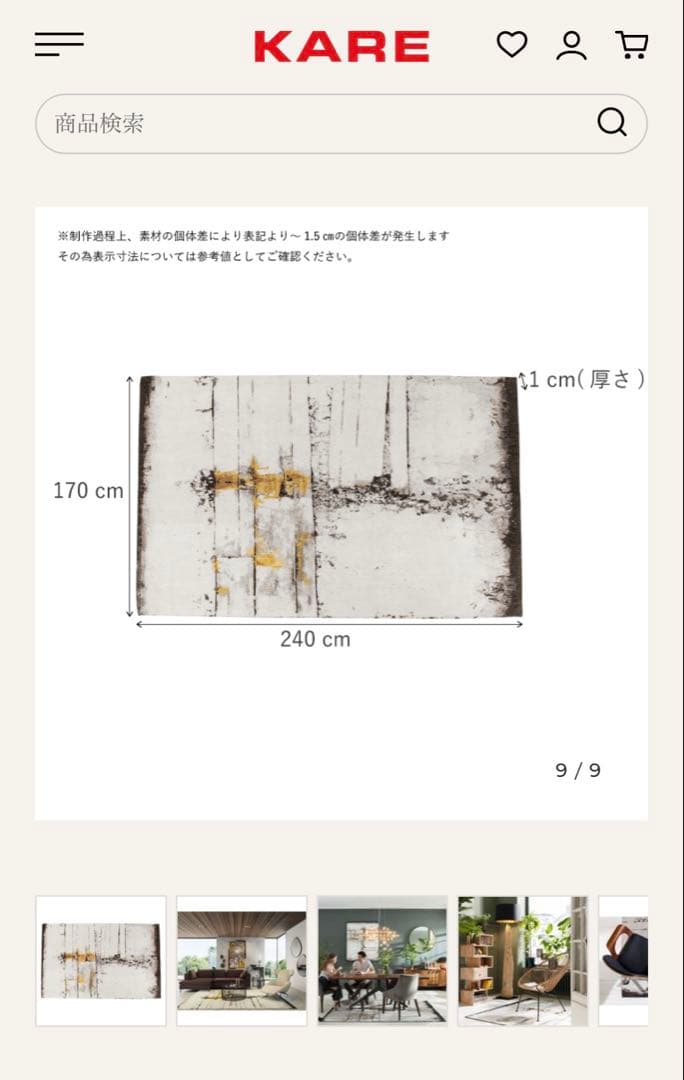 リビングハウス　KARE カーペット　170×240 【未使用品】美品