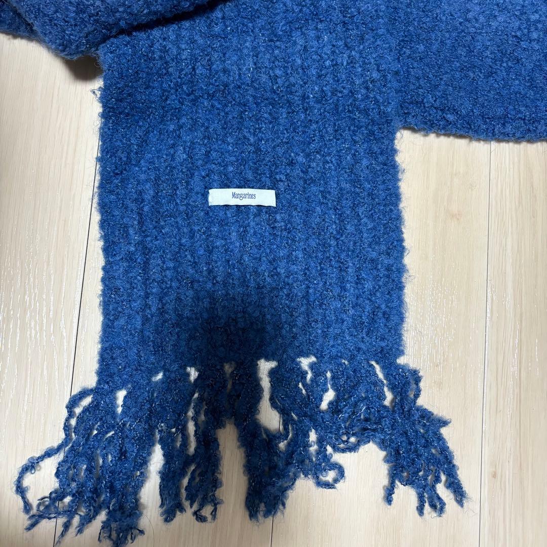 margarines フード　マフラー　編み込み　冬　青
