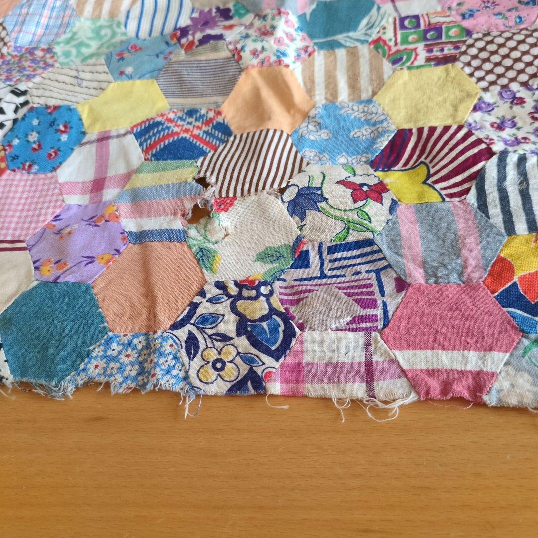 アンティーク　キルトトップ　ヘキサゴン