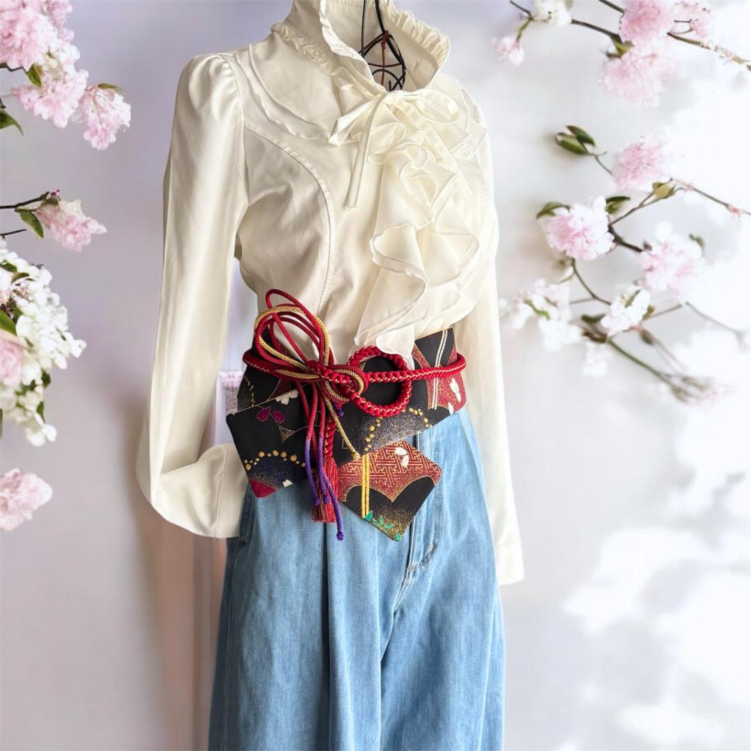 【くぅちゃん】クロスサッシュベルト＊帯締め一体型｜袋帯リメイク 帯締め3種