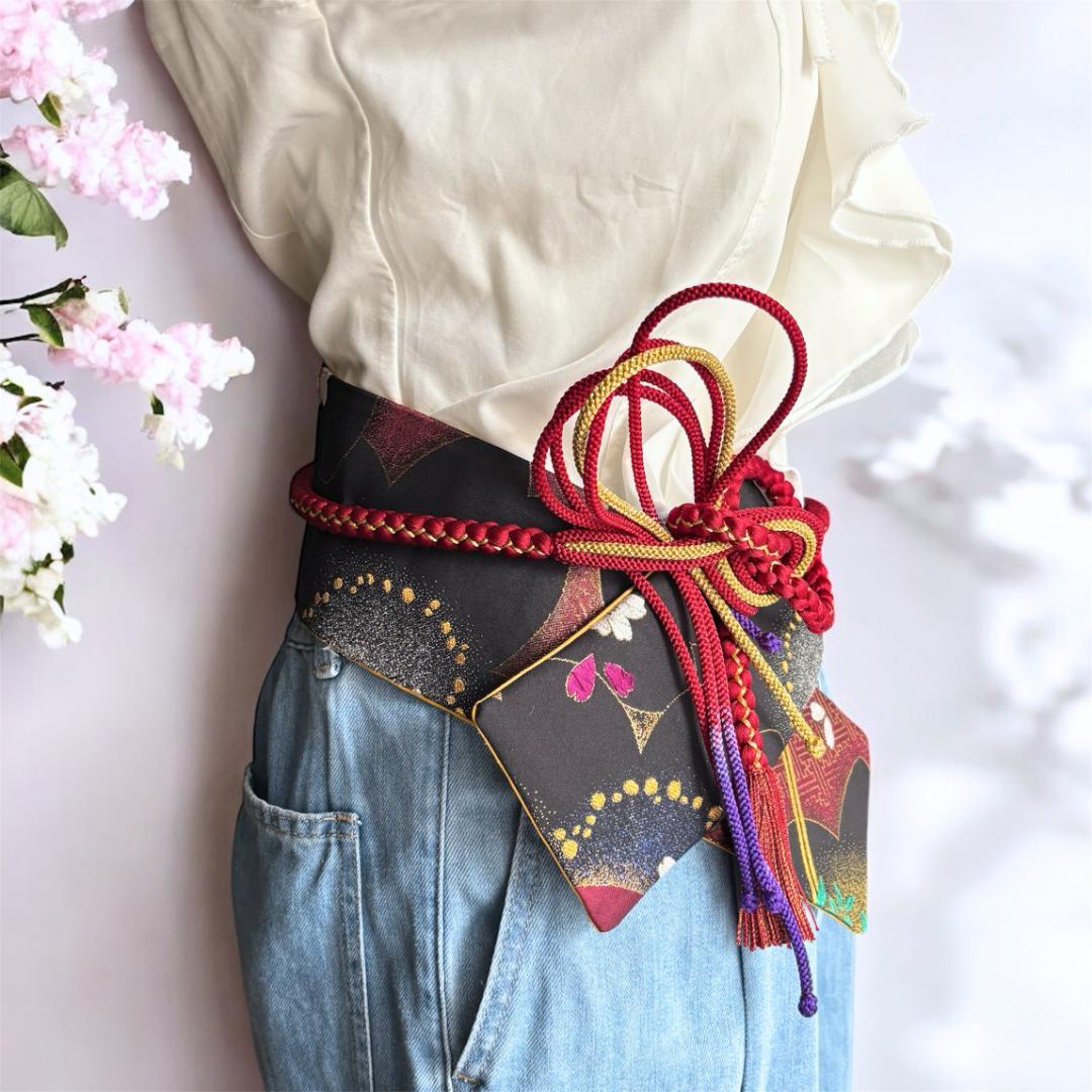 【くぅちゃん】クロスサッシュベルト＊帯締め一体型｜袋帯リメイク 帯締め3種