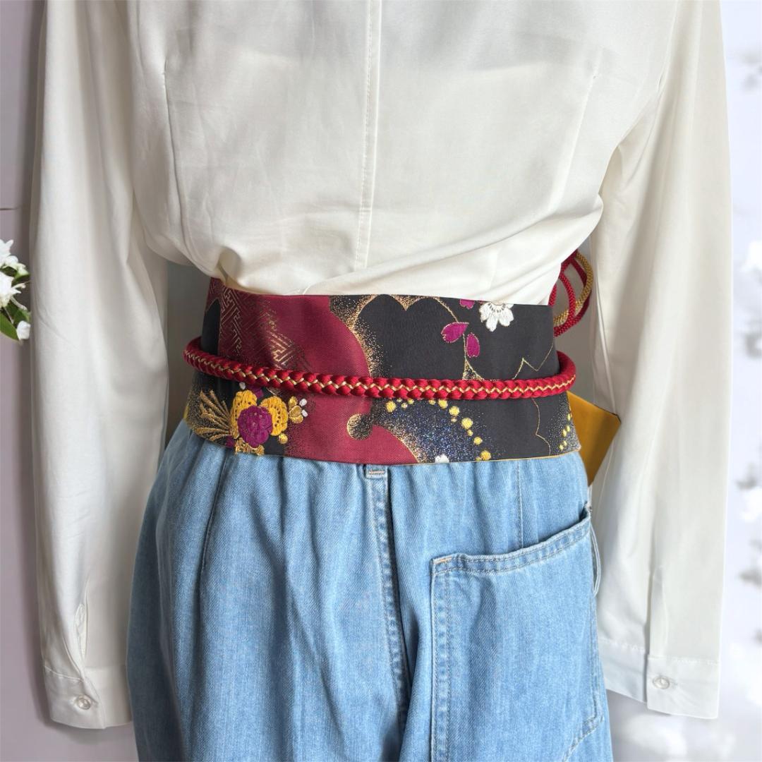 【くぅちゃん】クロスサッシュベルト＊帯締め一体型｜袋帯リメイク 帯締め3種