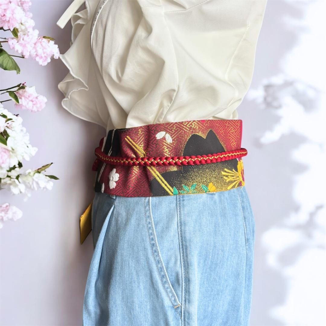 【くぅちゃん】クロスサッシュベルト＊帯締め一体型｜袋帯リメイク 帯締め3種