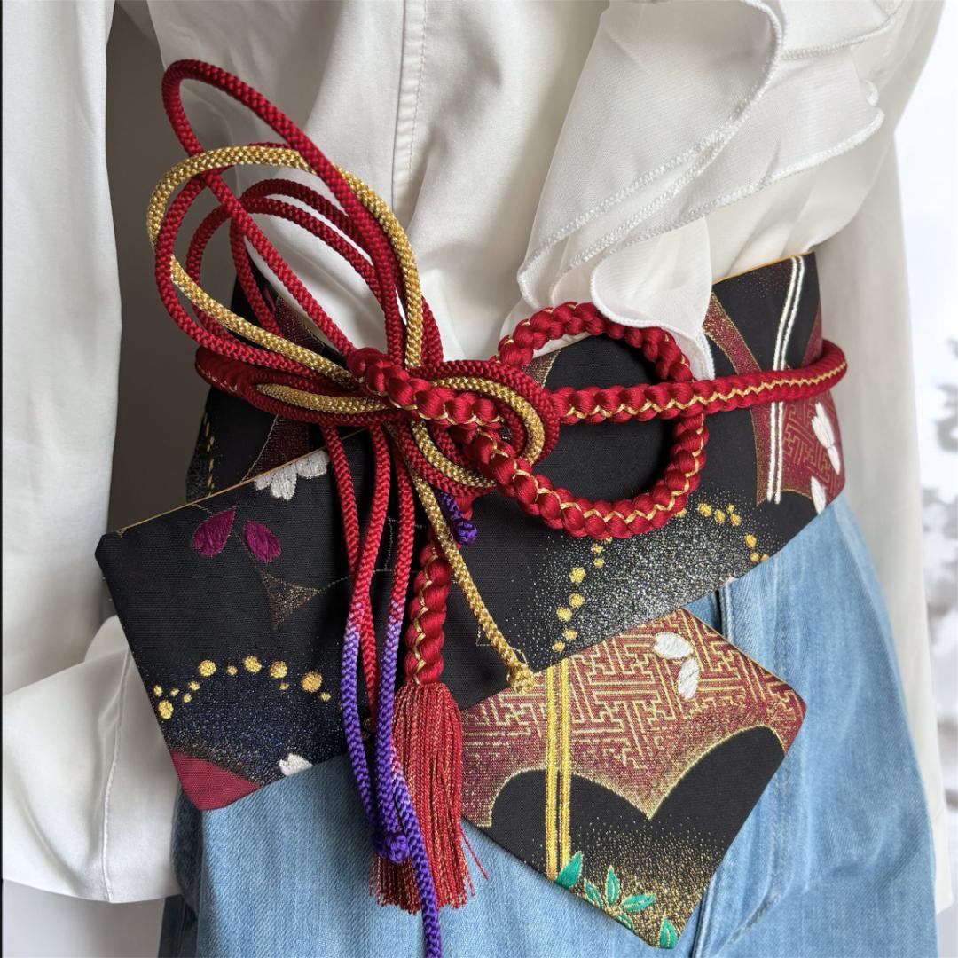 【くぅちゃん】クロスサッシュベルト＊帯締め一体型｜袋帯リメイク 帯締め3種