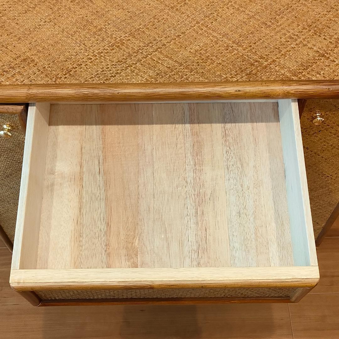 ラタン　机　スツール付き　 引出し７杯　書机